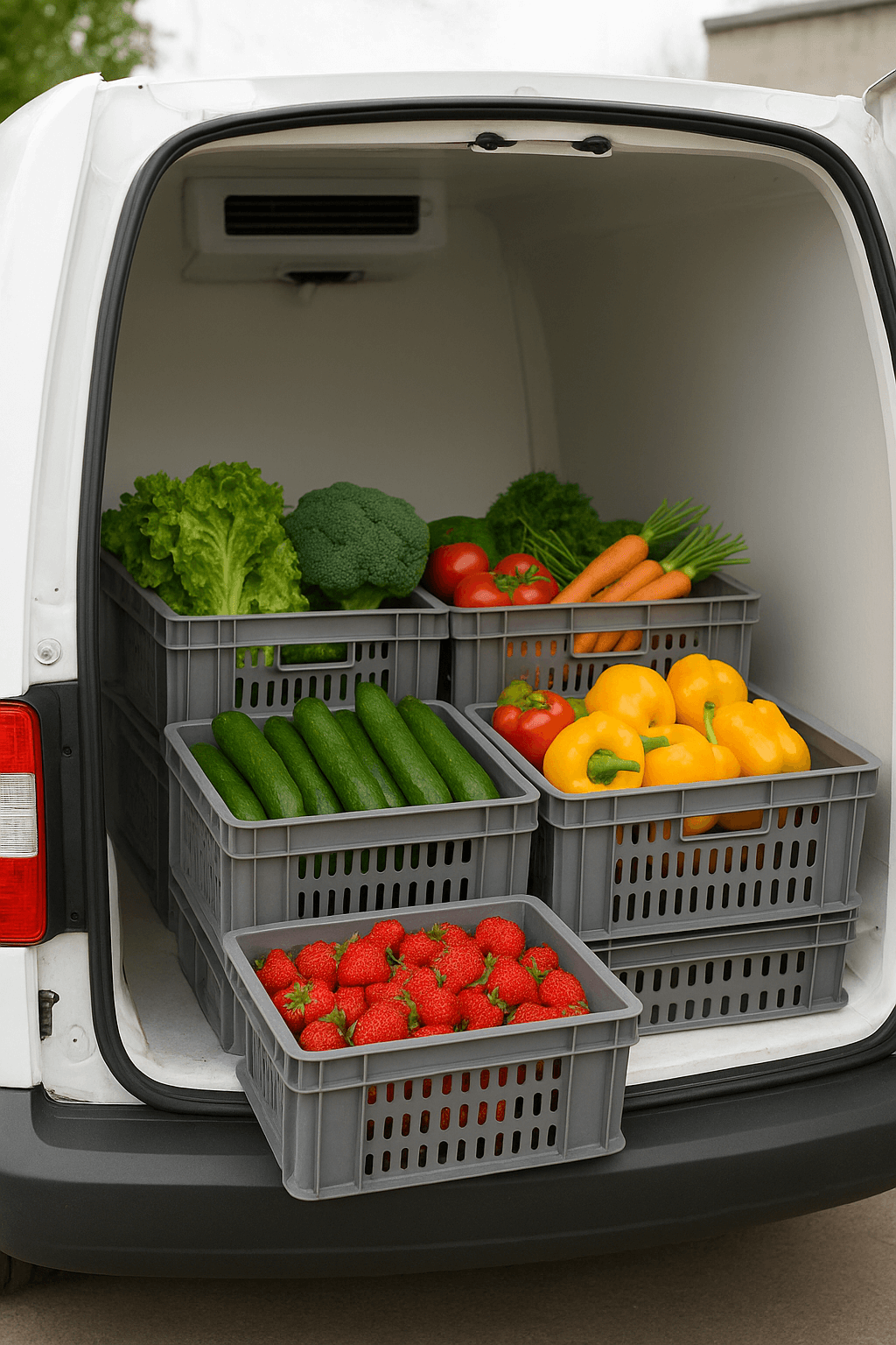Temperature-controlled delivery van with fresh produce to prevent spoilage