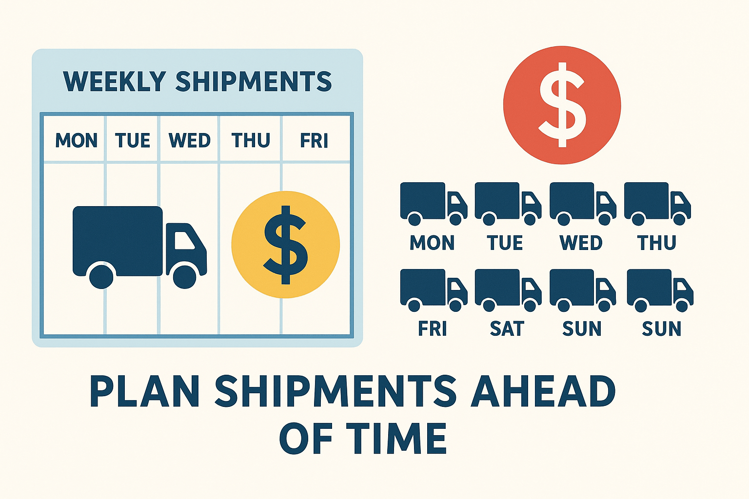 Diagram showing weekly planned shipments versus daily individual shipments to reduce shipping costs.