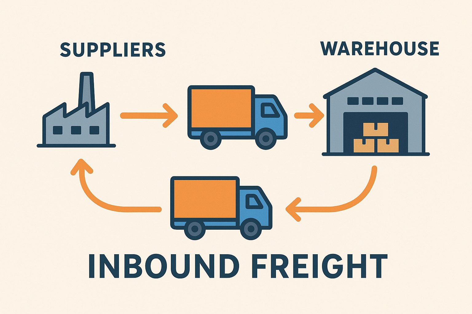 Diagram showing the flow of inbound shipments from suppliers to a business warehouse.