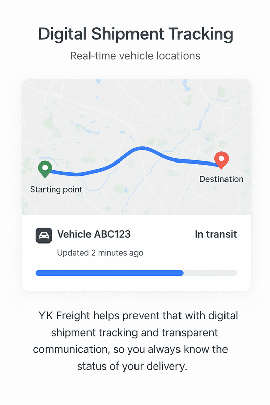 Digital shipment tracking dashboard showing real-time locations and status updates for vehicles in transit.