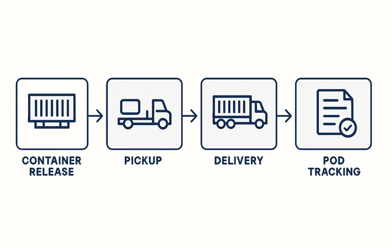 Infographic showing drayage operating process from pickup to delivery to POD submission.