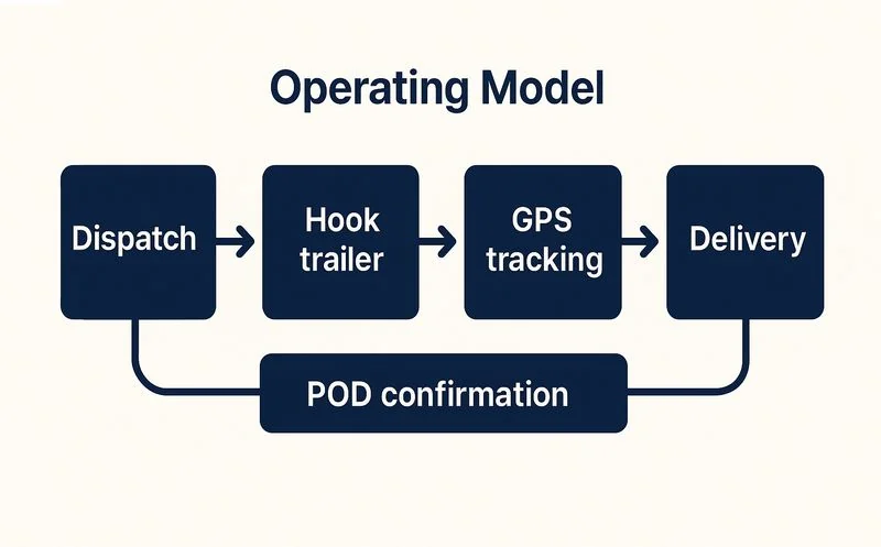 Flowchart showing the power-only trucking process from dispatch assignment to trailer drop and POD confirmation.