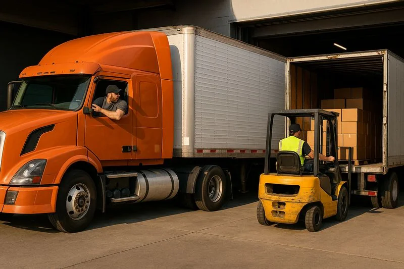 Truck being loaded for a last-minute shipment, illustrating spot market freight operations.