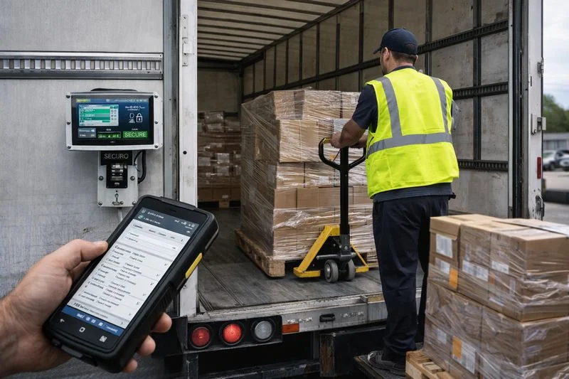 YK Freight delivery truck being loaded with cargo carefully, illustrating secure handling and tracking for cost-efficient transport.