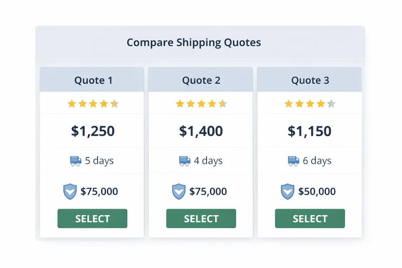 Side-by-side comparison of multiple logistics proposals, showing total cost, delivery speed, insurance, and extra services for easy decision-making.