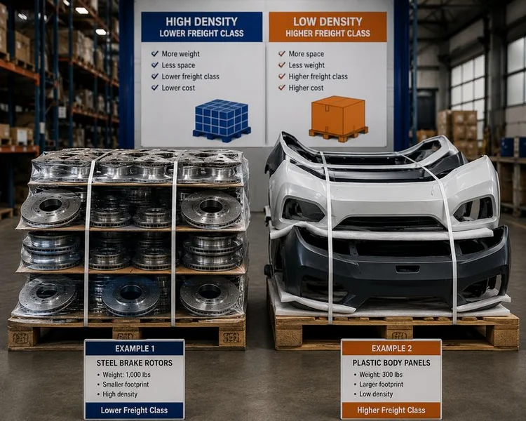 Comparison of dense metal auto parts and lightweight body panels used to determine LTL freight class