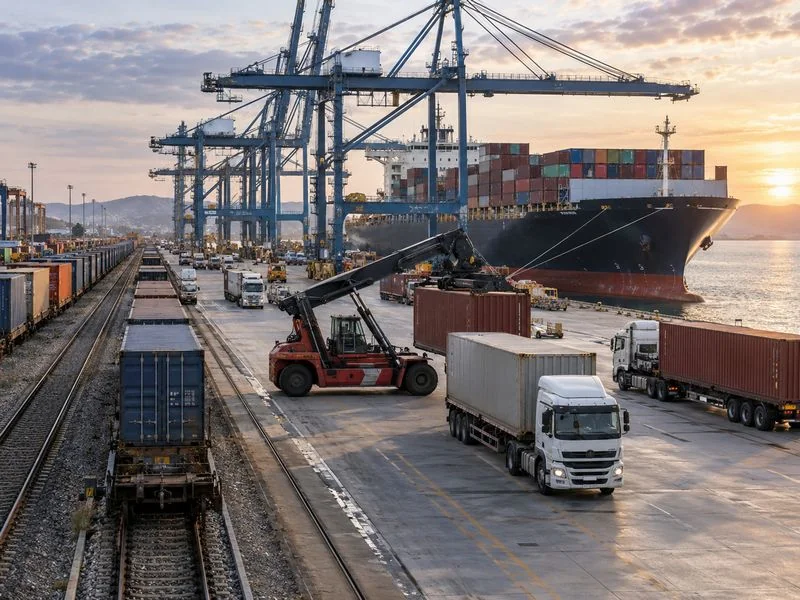 Multimodal shipping route combining truck, rail, and ocean transportation